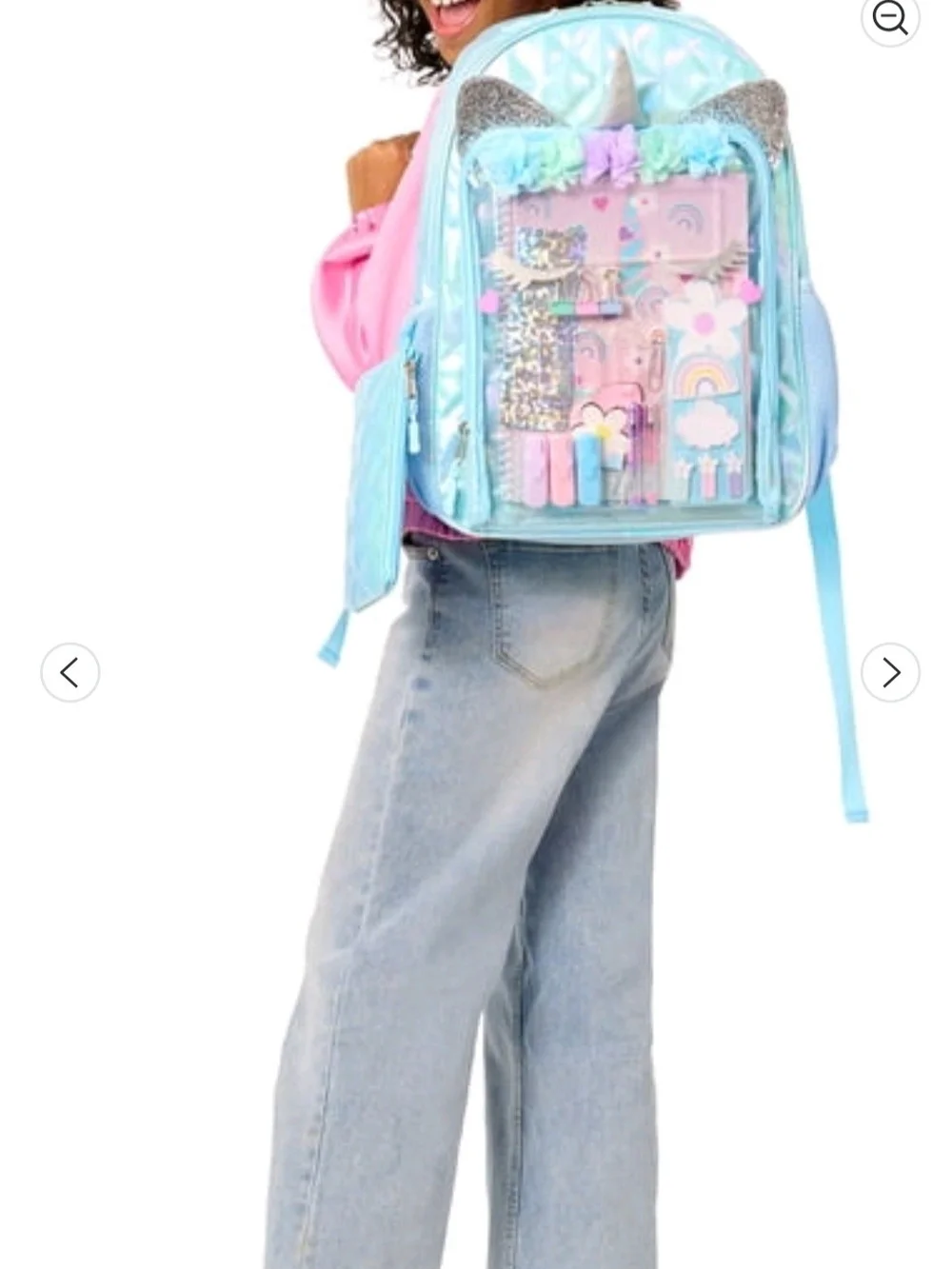 Kids Unicorn Blue Glitter Backpack with Stationery Set